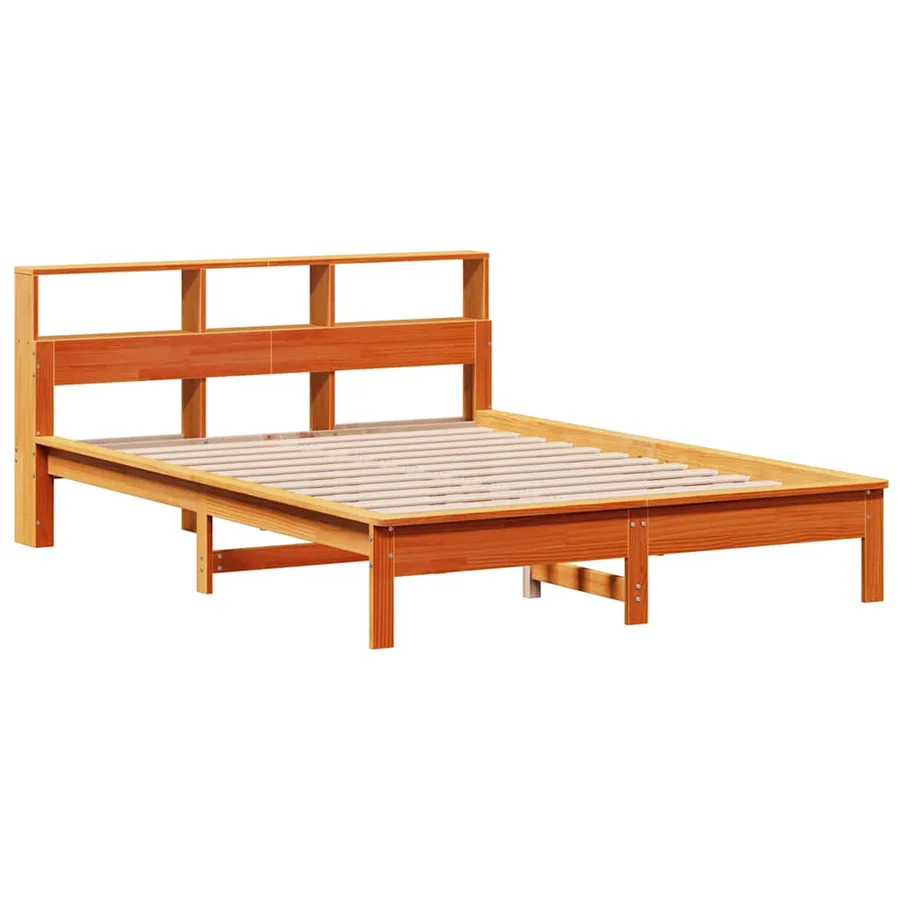 Lit bibliothèque sans matelas cire marron 135x190 cm pin massif - 7