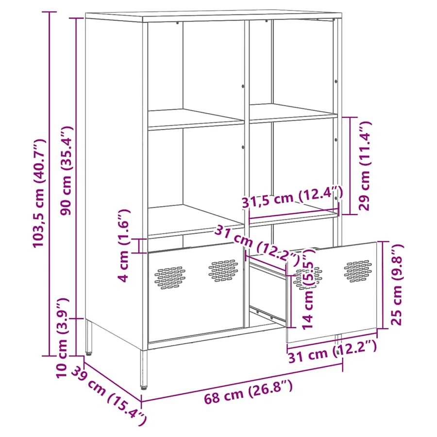 Buffet haut noir 68x39x103,5 cm acier - 13
