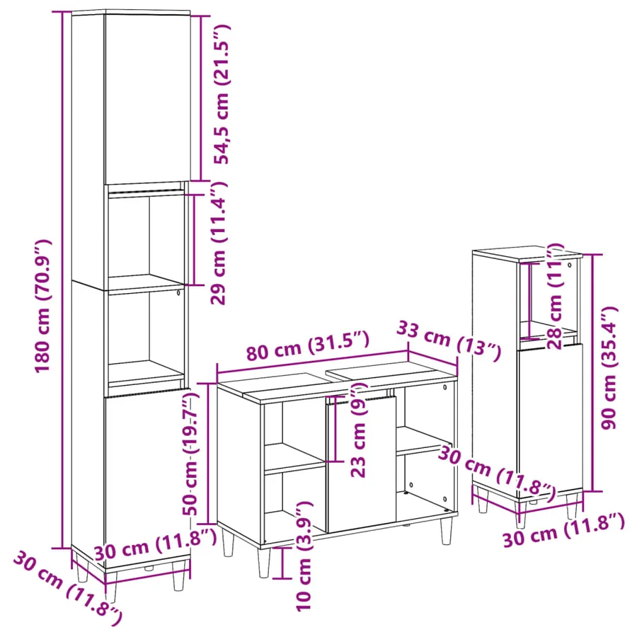 Ensemble de meubles de salle de bain 3 pcs chêne sonoma - 11