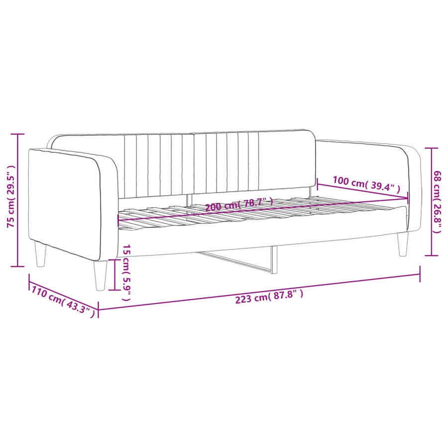 Lit de repos sans matelas gris foncé 100x200 cm velours - 8