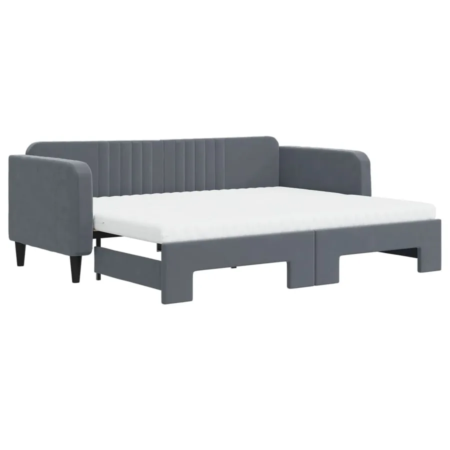 Lit de jour avec gigogne et matelas gris foncé 90x200cm velours - 2