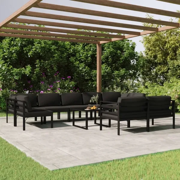 Salon de jardin 10 pcs avec coussins Aluminium Anthracite