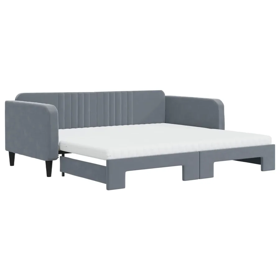 Lit de jour et gigogne et matelas gris foncé 100x200 cm velours - 2