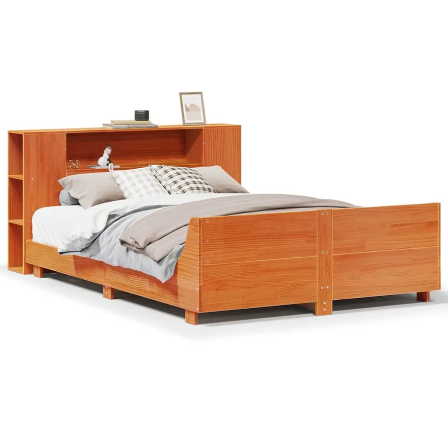 Cadre de lit sans matelas cire marron 140x200cm bois pin massif - 2