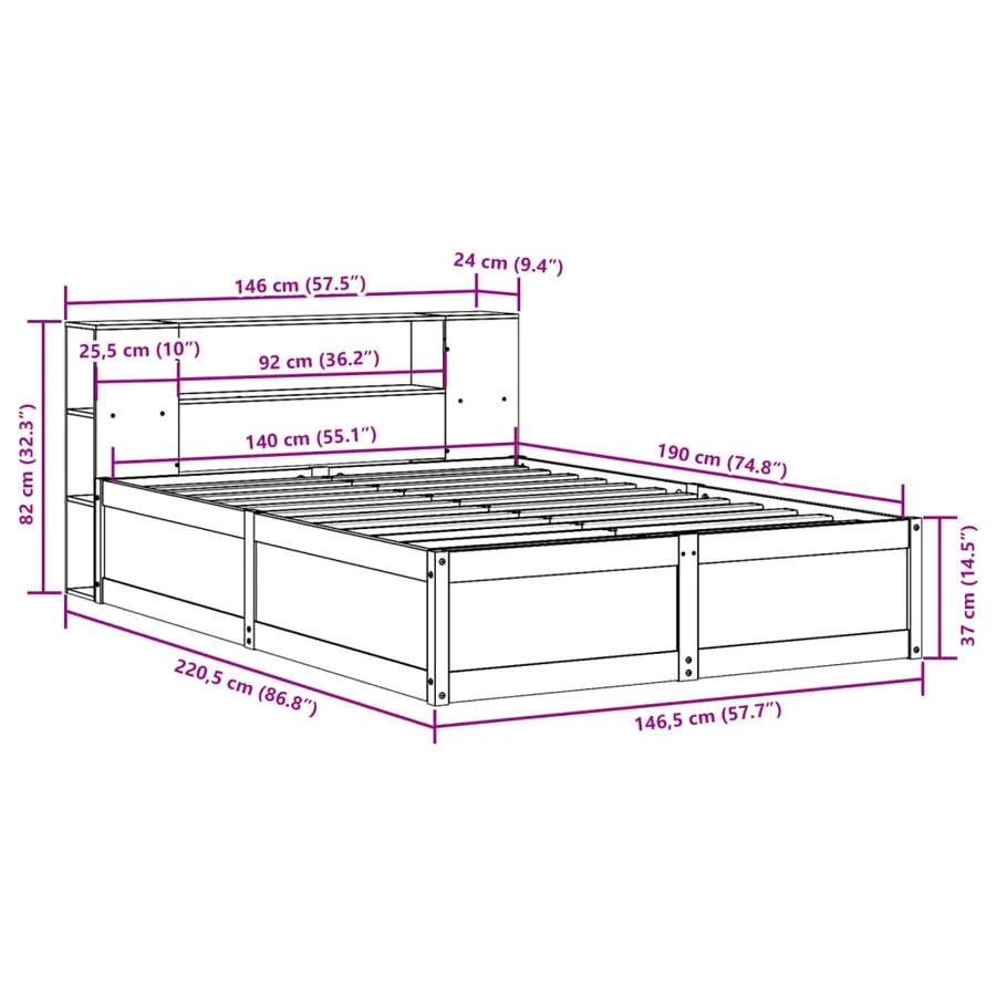 Cadre de lit sans matelas cire marron 140x190cm bois pin massif - 12