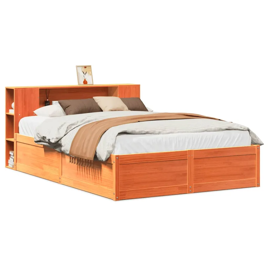 Cadre de lit sans matelas cire marron 140x190cm bois pin massif - 2