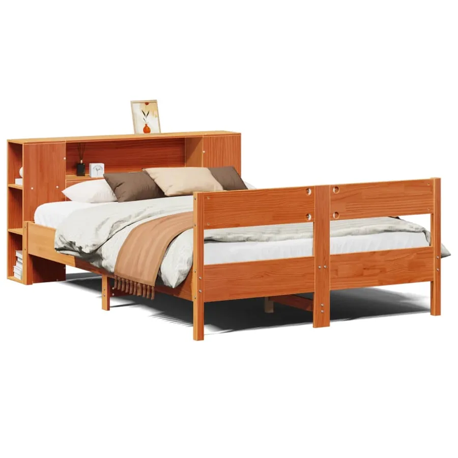 Lit bibliothèque sans matelas cire marron 140x200 cm pin massif - 2