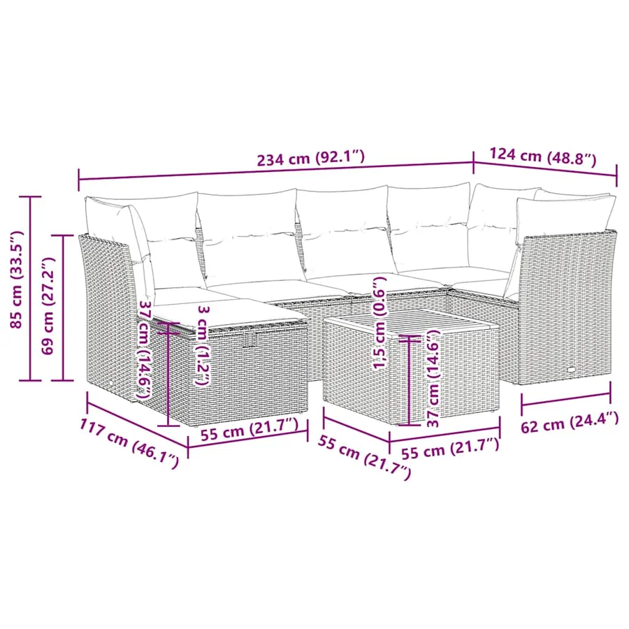 Salon de jardin avec coussins 7 pcs beige résine tressée - 12