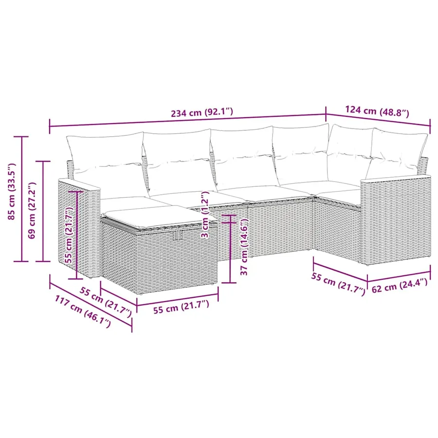 Salon de jardin avec coussins 6 pcs beige résine tressée - 11