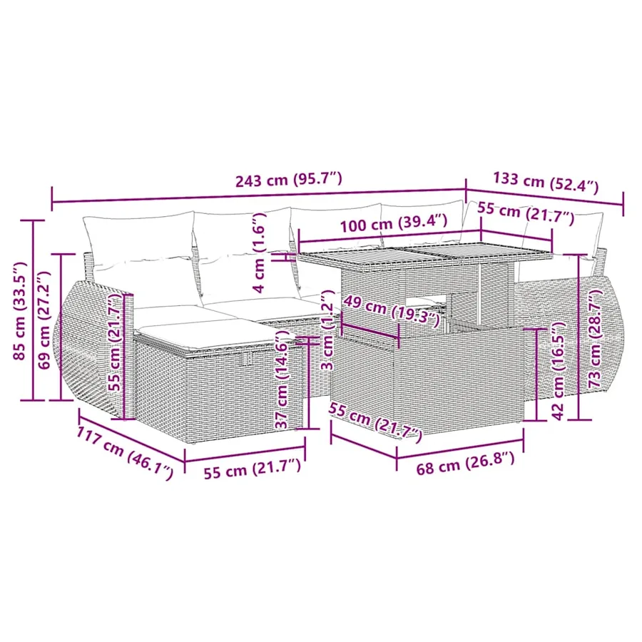 Salon de jardin avec coussins 8 pcs beige résine tressée acacia - 17
