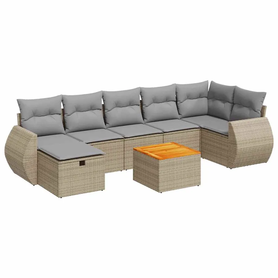 Salon de jardin avec coussins 8 pcs beige résine tressée - 2
