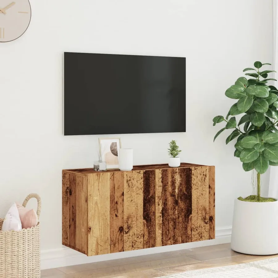 Meuble TV mural vieux bois 80x30x41 cm - 3