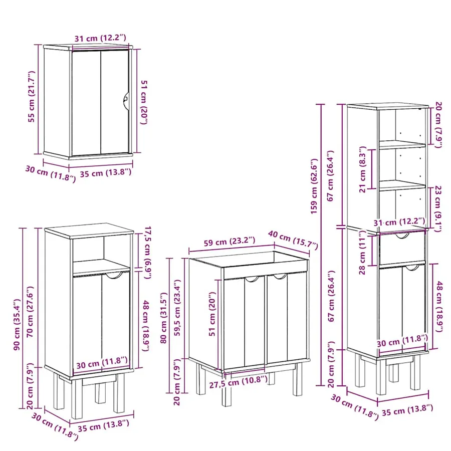 Ensemble de meubles salle de bain 4 pcs OTTA bois de pin massif - 16