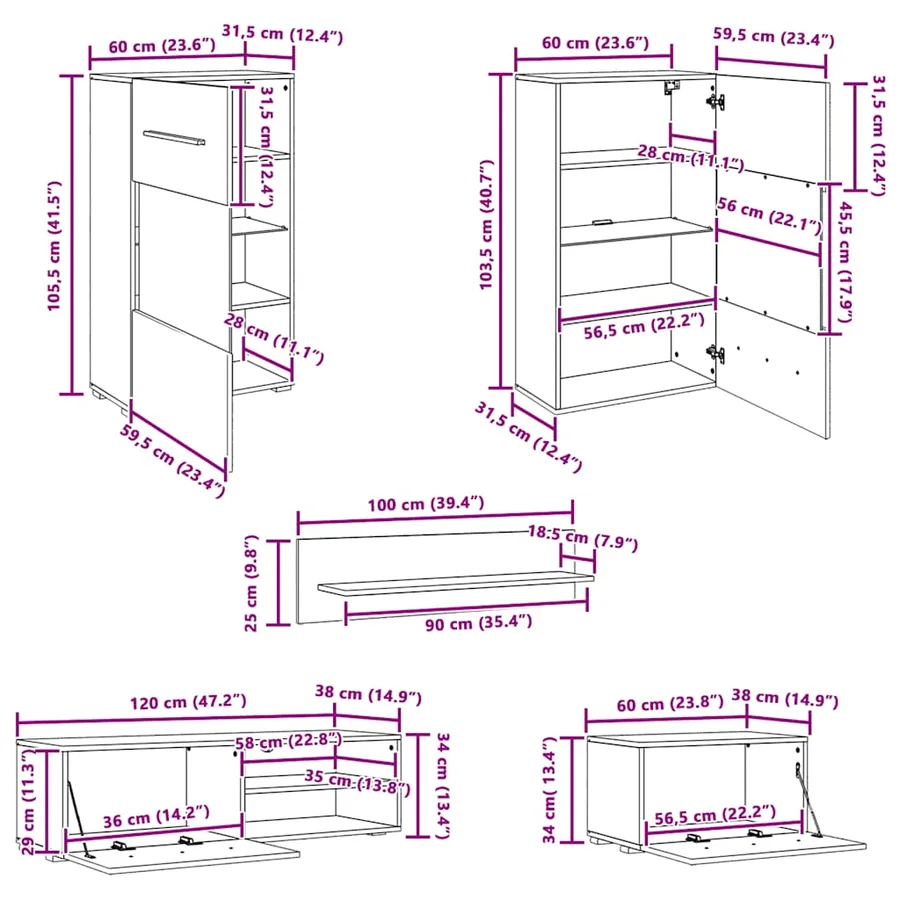 Meubles TV 5 pcs avec lumière LED indigo mat bois d'ingénierie - 14