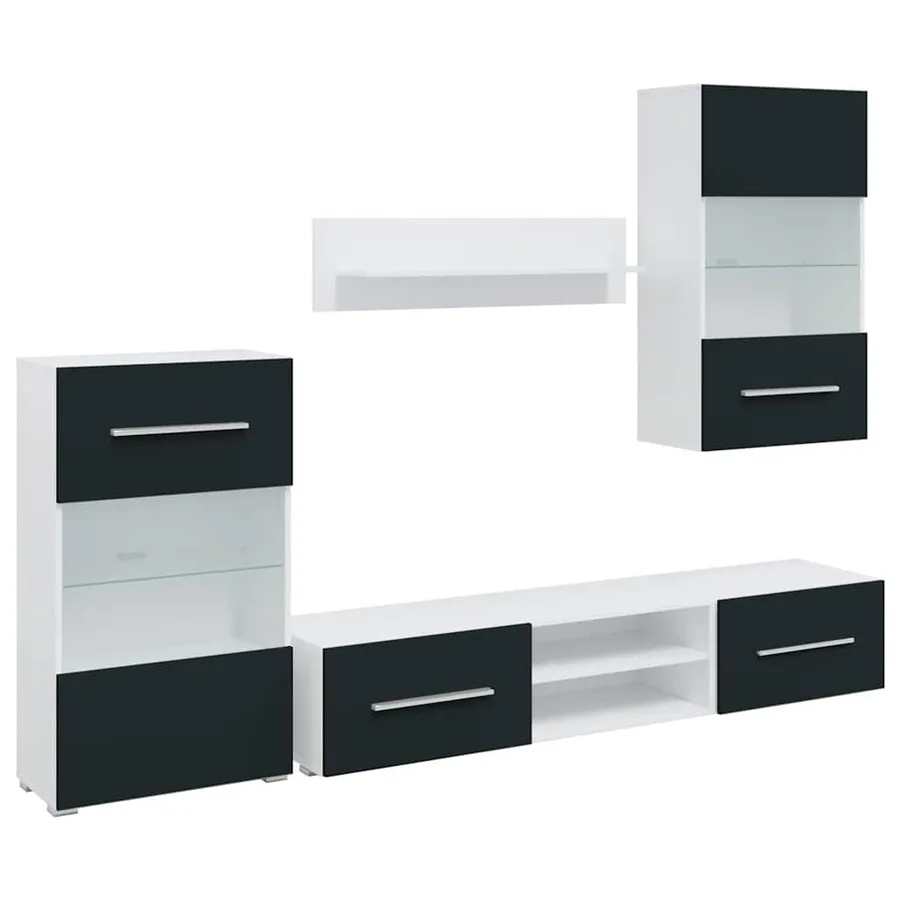 Meubles TV 5 pcs avec lumière LED indigo mat bois d'ingénierie - 2
