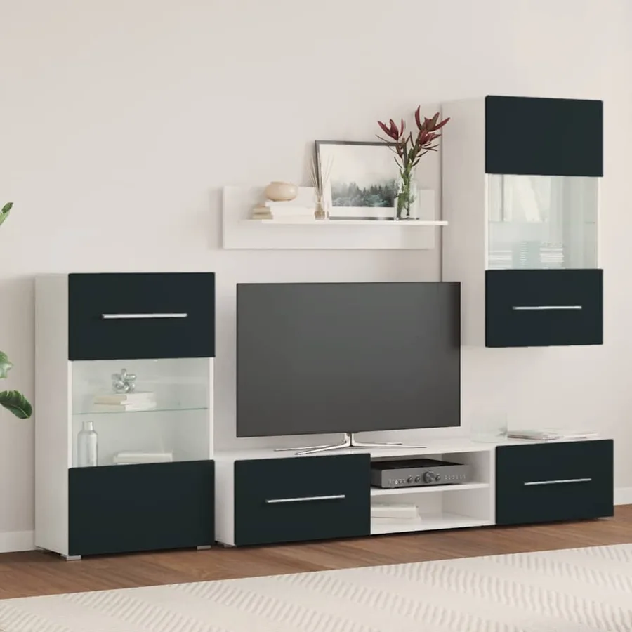 Meubles TV 5 pcs avec lumière LED indigo mat bois d'ingénierie - 3