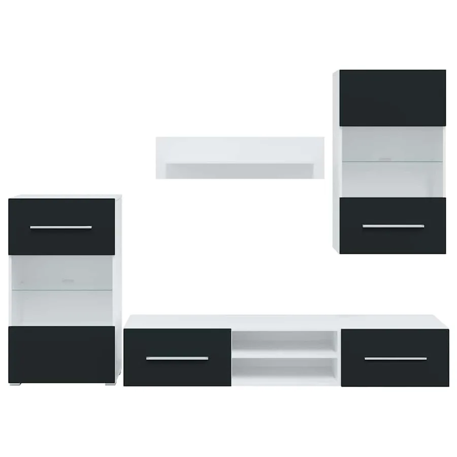 Meubles TV 5 pcs avec lumière LED indigo mat bois d'ingénierie - 5