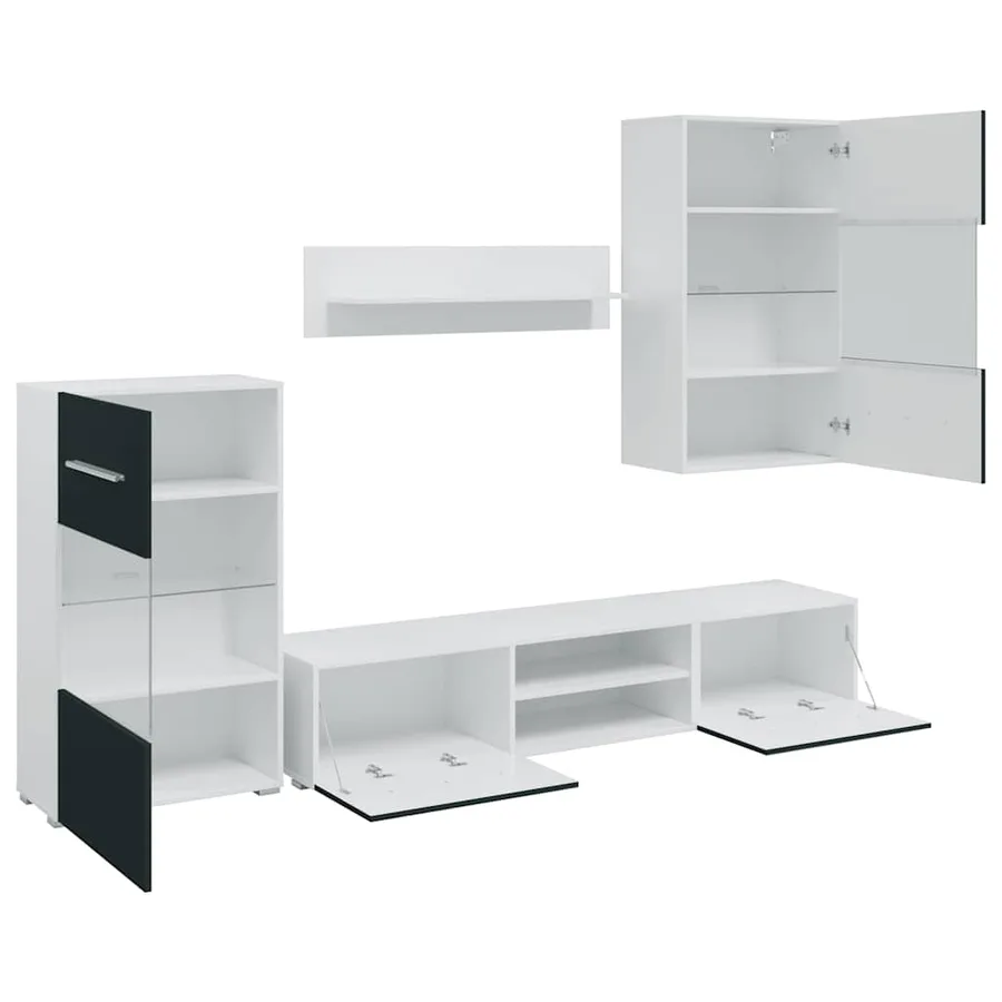 Meubles TV 5 pcs avec lumière LED indigo mat bois d'ingénierie - 6