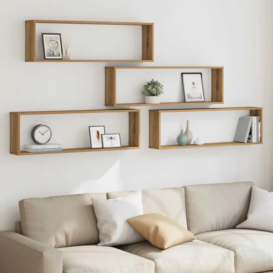 Étagères cube murales 4 pcs chêne artisanal 100x15x30 cm - 3