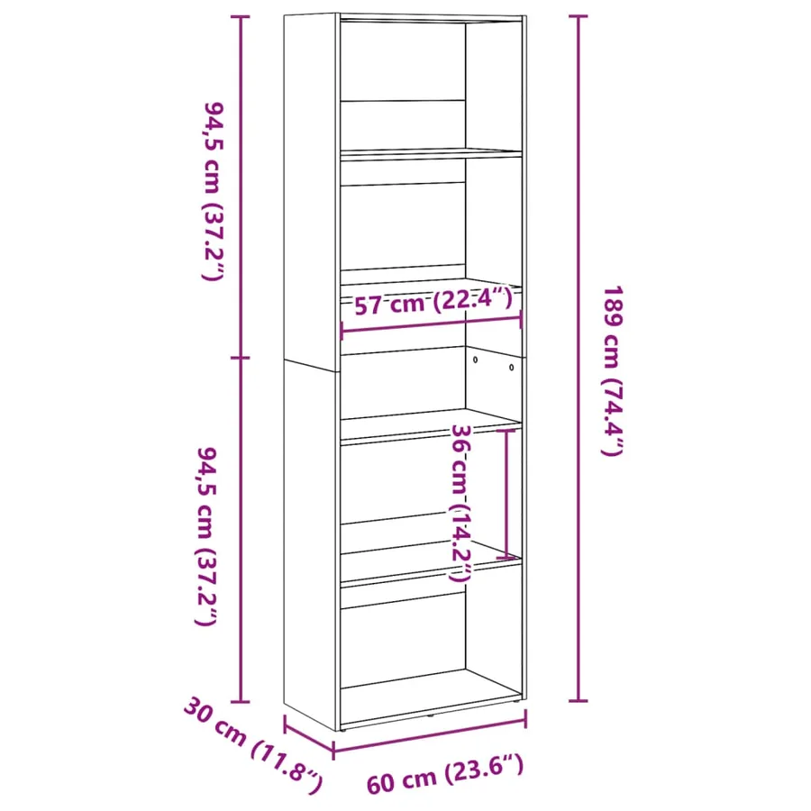 Bibliothèque blanc 60x30x189 cm bois d'ingénierie - 9