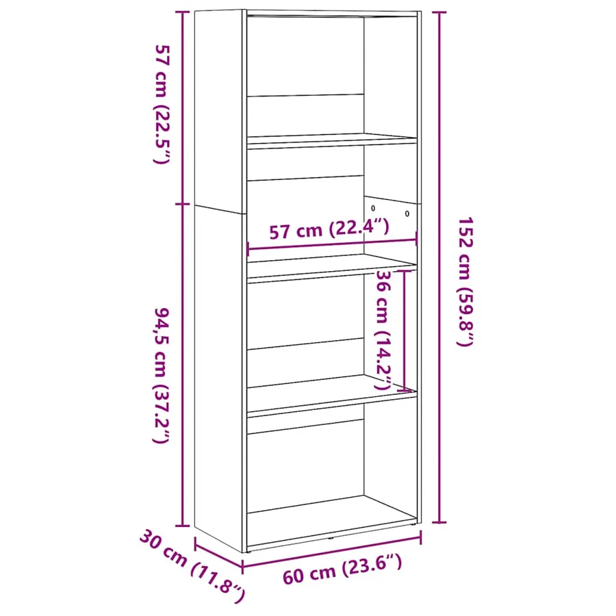 Bibliothèque vieux bois 60x30x152 cm bois d'ingénierie - 9