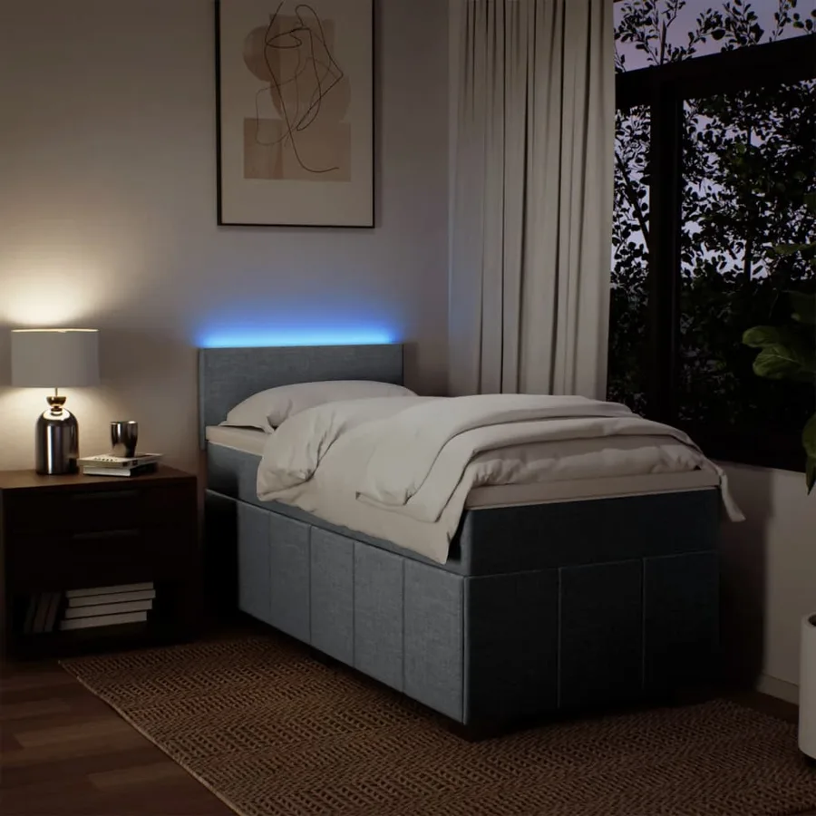 Sommier à lattes de lit avec matelas Gris clair 90x200 cm Tissu - 5