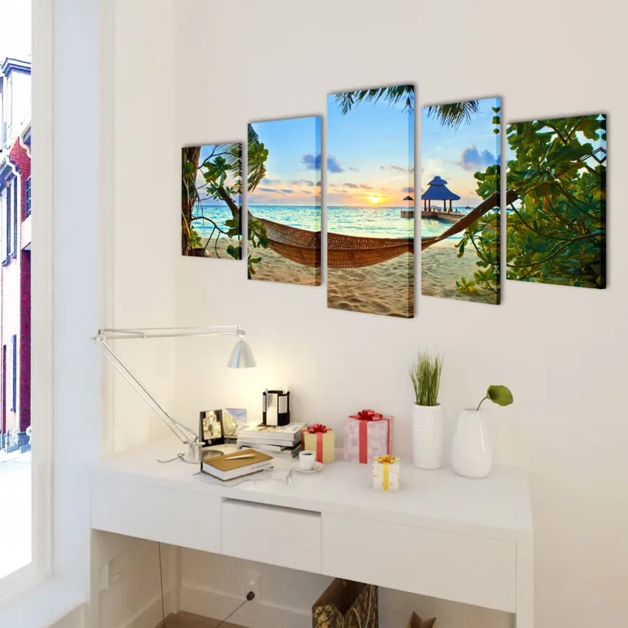 Set de toiles murales imprimées Plage avec hamac 100 x 50 cm - 2