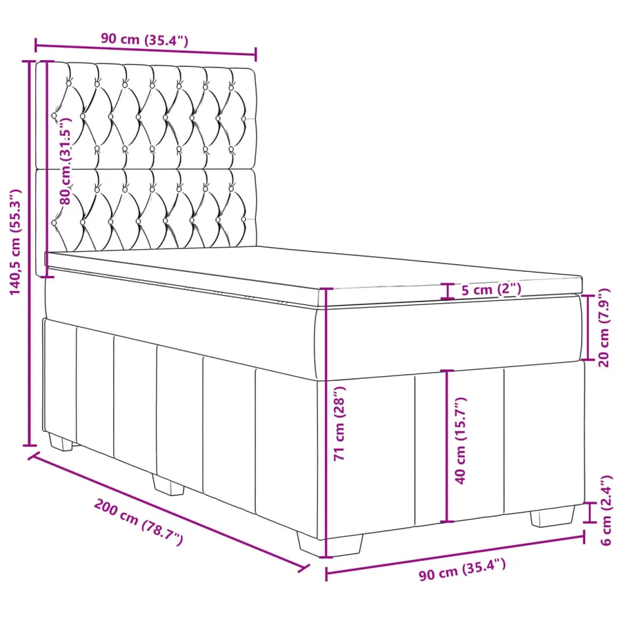 Sommier à lattes de lit avec matelas Gris clair 90x200 cm Tissu - 18