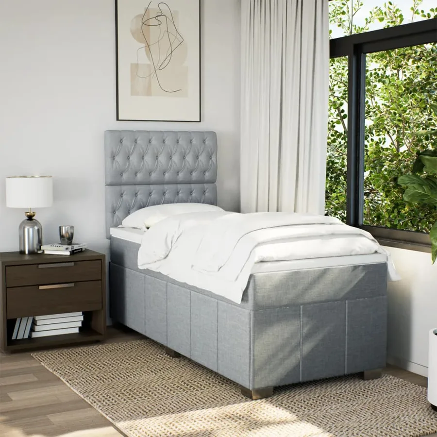 Sommier à lattes de lit avec matelas Gris clair 90x200 cm Tissu - 3