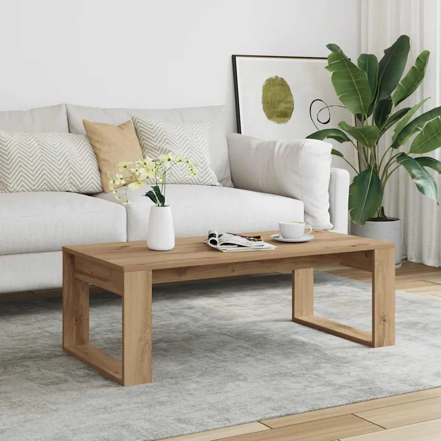 Table basse chêne artisanal 102x50x35 cm bois d'ingénierie