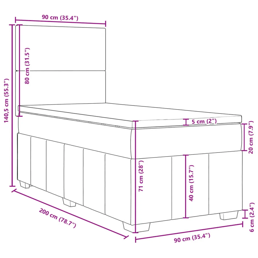Sommier à lattes de lit avec matelas Gris foncé 90x200 cm Tissu - 13