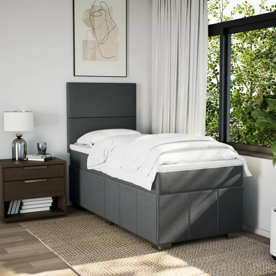 Sommier à lattes de lit avec matelas Gris foncé 90x200 cm Tissu - 3