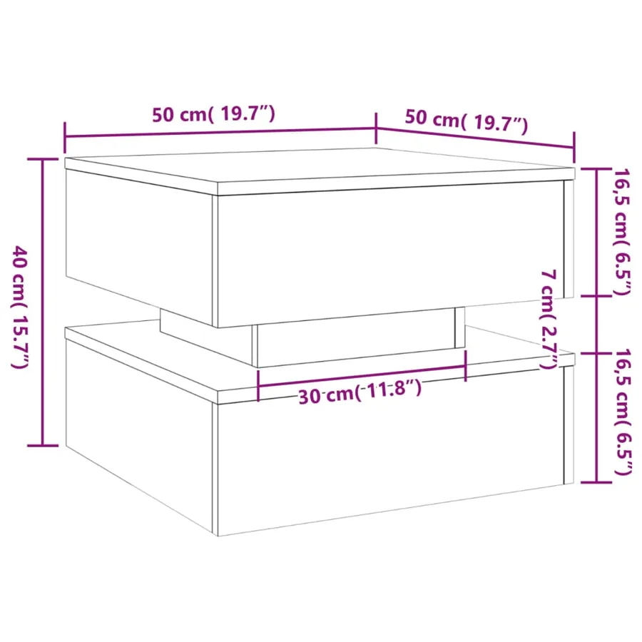 Table basse avec lumières LED vieux bois 50x50x40 cm - 15