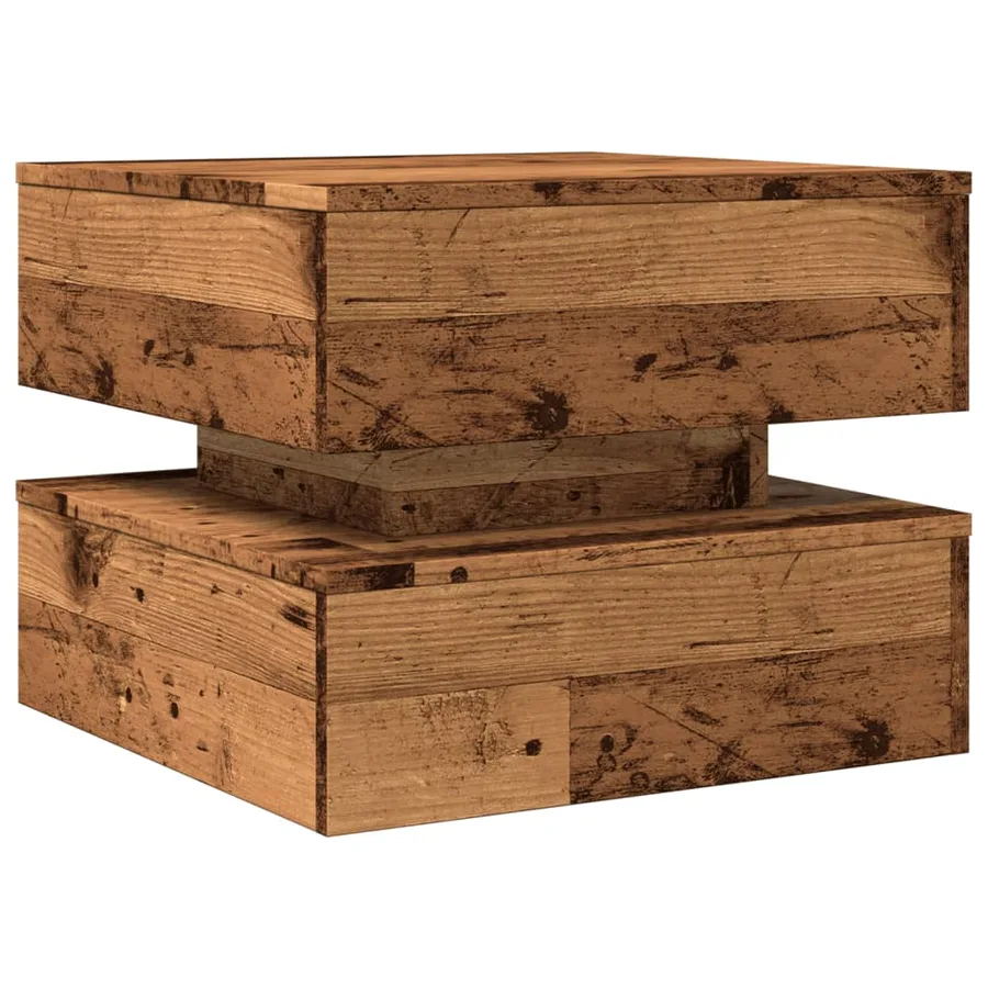 Table basse avec lumières LED vieux bois 50x50x40 cm - 3