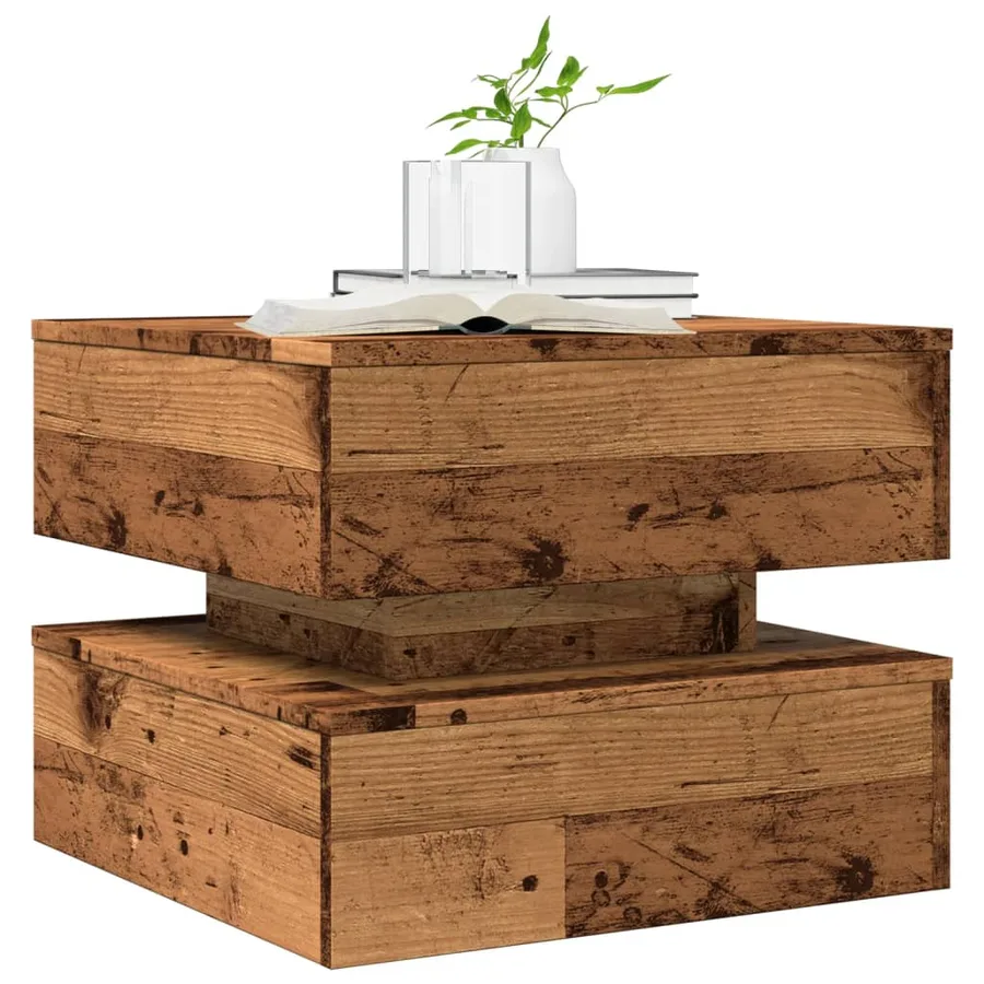 Table basse avec lumières LED vieux bois 50x50x40 cm - 6