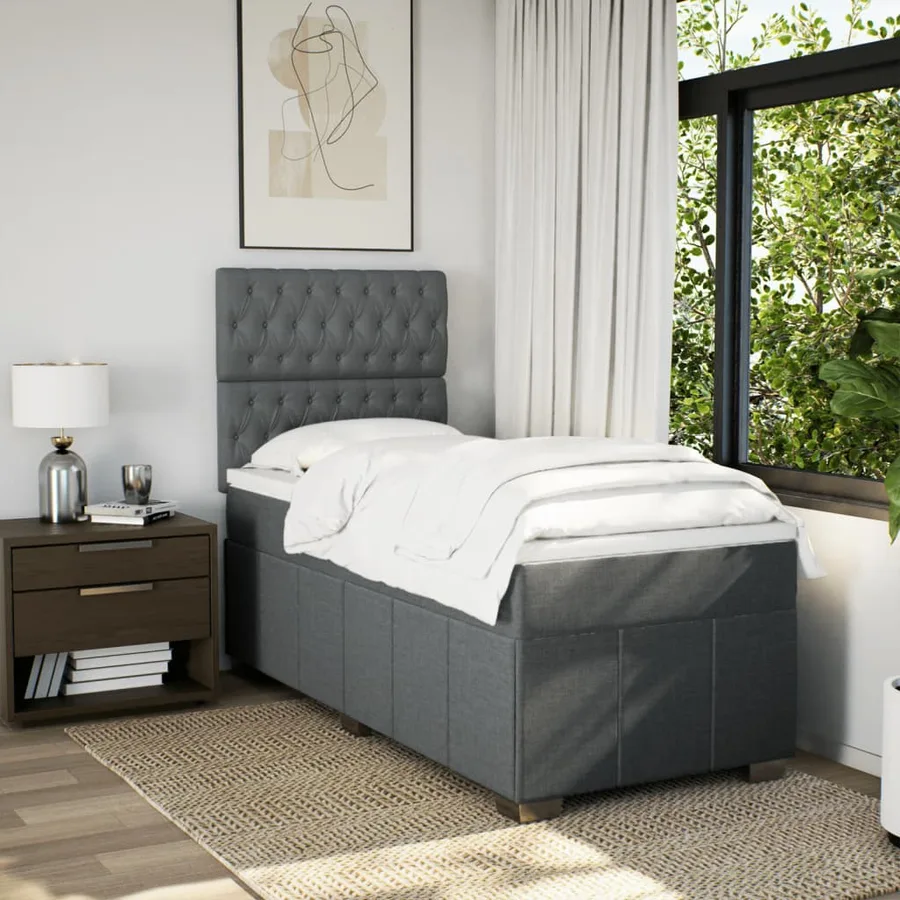 Sommier à lattes de lit avec matelas Gris foncé 100x200cm Tissu - 5