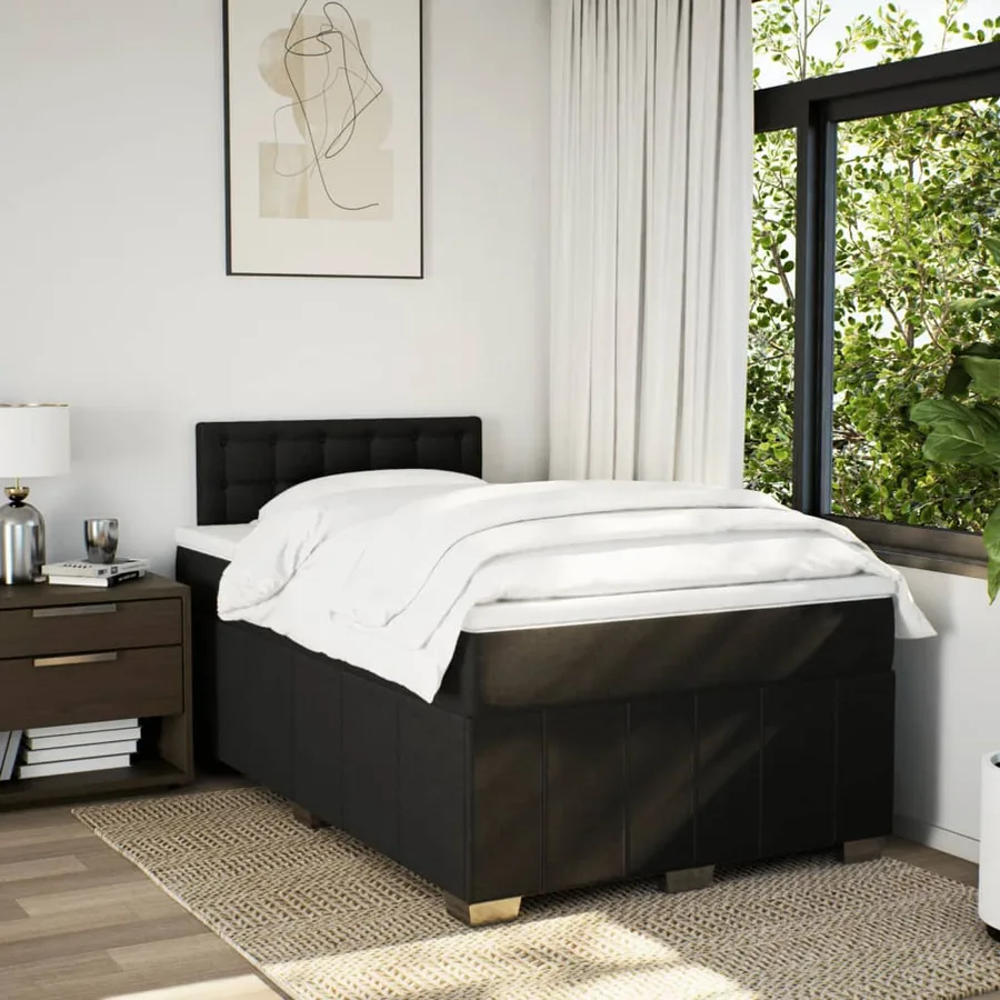 Sommier à lattes de lit avec matelas noir 120x190 cm tissu - 3