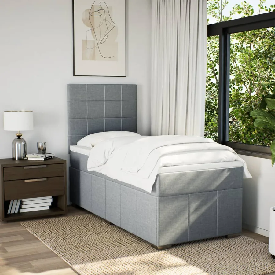 Sommier à lattes de lit avec matelas Gris clair 100x200cm Tissu - 3