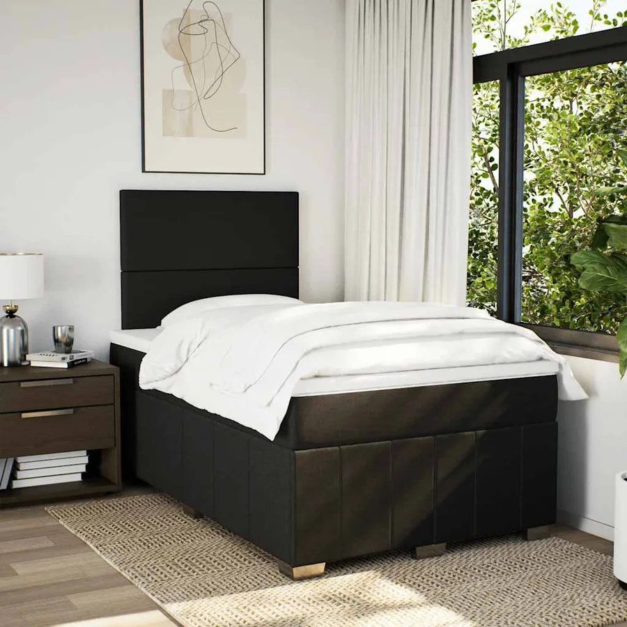 Sommier à lattes de lit avec matelas noir 120x190 cm tissu - 5