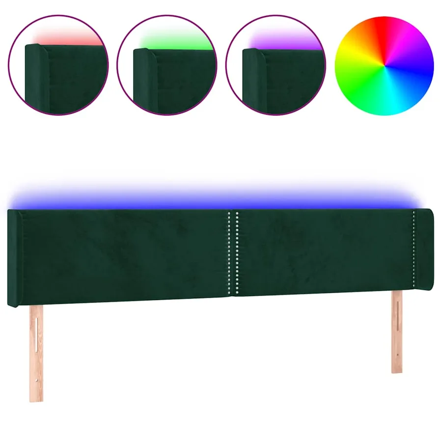 Tête de lit à LED Vert foncé 183x16x78/88 cm Velours - 2