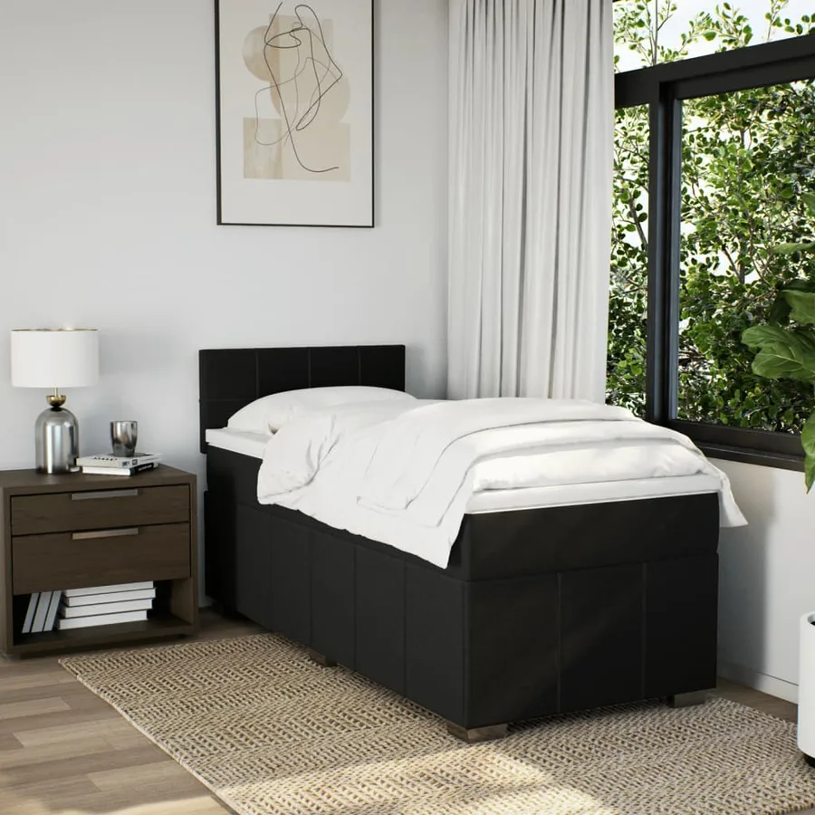 Sommier à lattes de lit avec matelas Noir 100x200 cm Tissu - 3