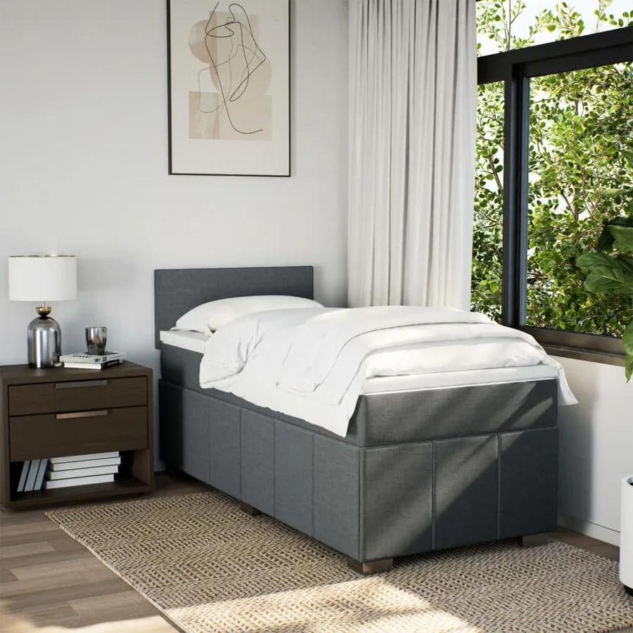 Sommier à lattes de lit et matelas Gris foncé 90x190 cm Tissu - 3