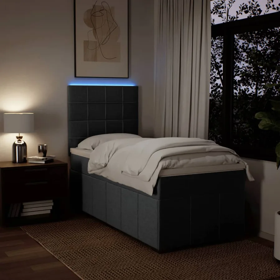 Sommier à lattes de lit et matelas Gris foncé 90x190 cm Tissu - 4