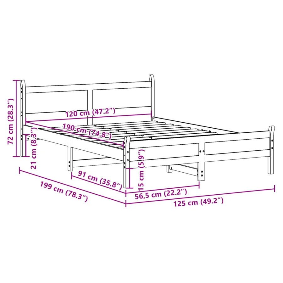Cadre de lit sans matelas 120x190 cm bois de pin massif - 9