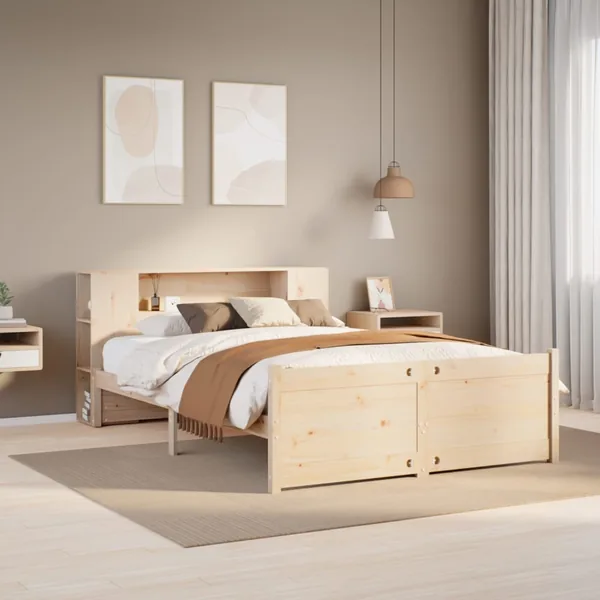 Lit bibliothèque sans matelas 160x200 cm bois massif de pin