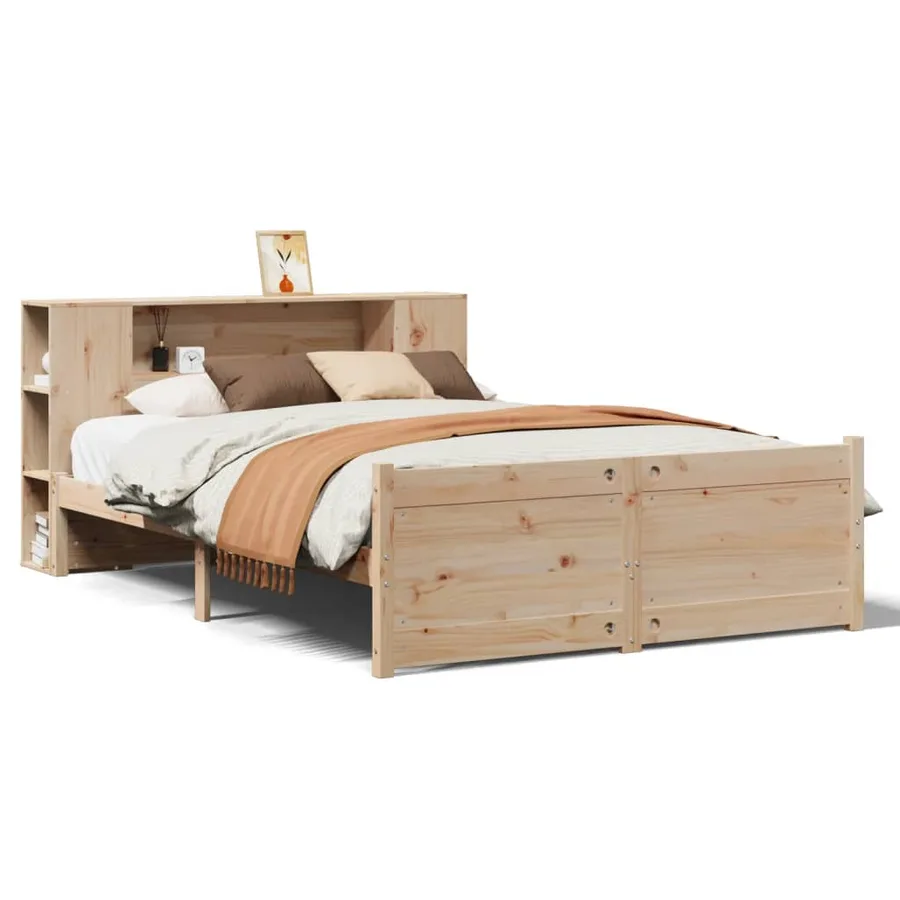 Lit bibliothèque sans matelas 160x200 cm bois massif de pin - 2
