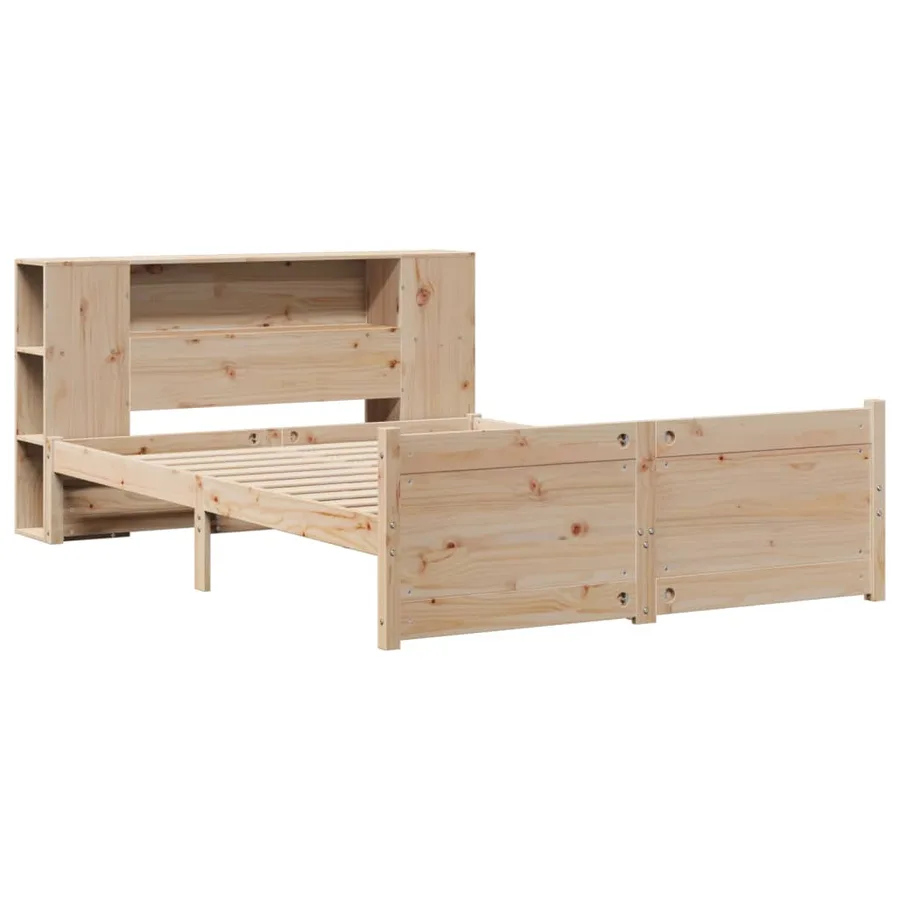 Lit bibliothèque sans matelas 160x200 cm bois massif de pin - 3