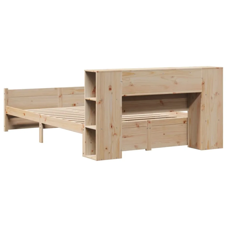 Lit bibliothèque sans matelas 160x200 cm bois massif de pin - 6