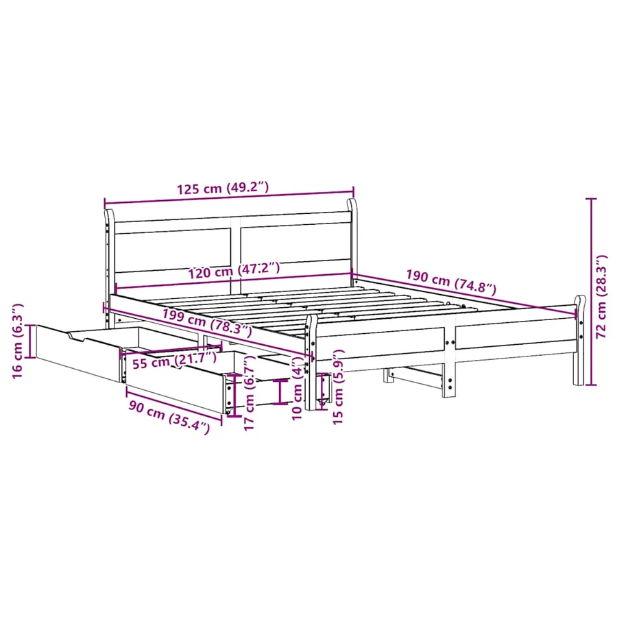 Cadre de lit sans matelas 120x190 cm bois de pin massif - 12