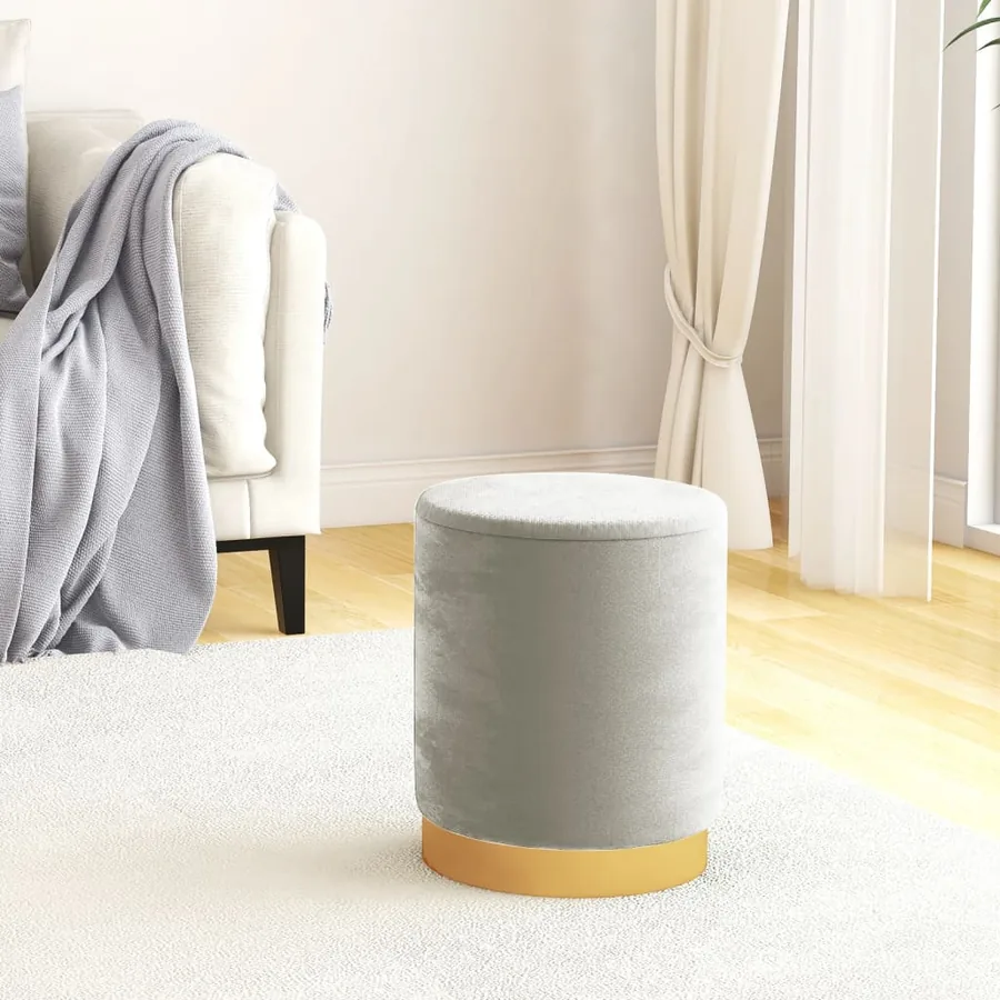 Tabouret de rangement rond Gris clair Velours 31 x 37 cm